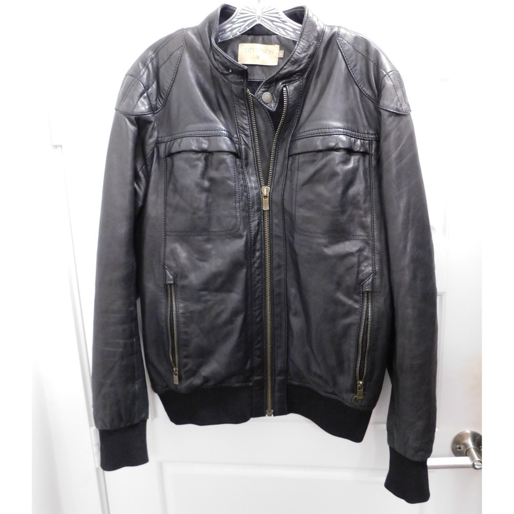 Chevignon Leather Jacket Black Men Vintage sz M